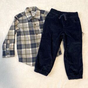 Carter’s Long Sleeve Button-Down Plaid Shirt and Corduroy Pants 3T